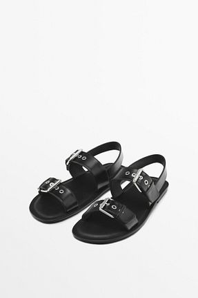 صندل مشکی زنانه پاشنه تخت Massimo Dutti - کد 904017271