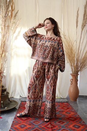ست بالاتنه و پائین تنه قهوه ای زنانه بافتنی Su Koleksiyon - کد 904010054