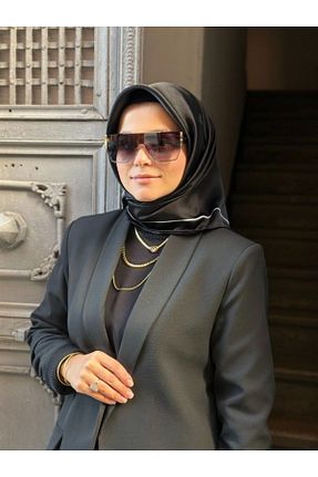 روسری بژ کرپ ساتن ابریشم Aker - کد 904009684