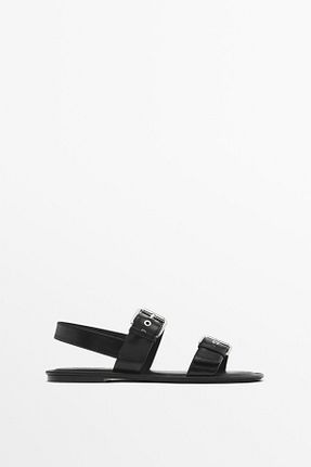 صندل مشکی زنانه پاشنه تخت Massimo Dutti - کد 904017271