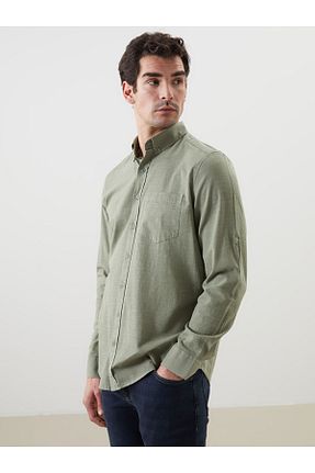 پیراهن سبز مردانه یقه پیراهنی LC Waikiki - کد 904780904
