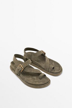 صندل خاکی زنانه پاشنه تخت Massimo Dutti - کد 904011127