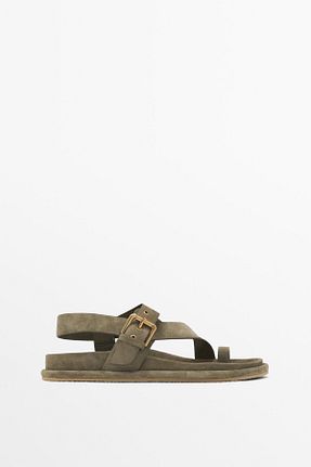 صندل خاکی زنانه پاشنه تخت Massimo Dutti - کد 904011127