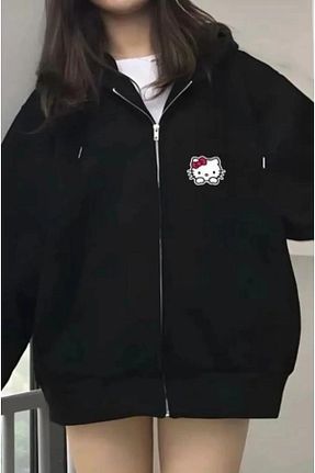 سوئیشرت مشکی زنانه چاپی pandy - کد 904030051