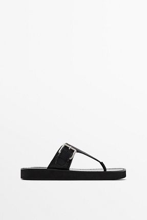صندل مشکی زنانه پاشنه تخت Massimo Dutti - کد 904019141