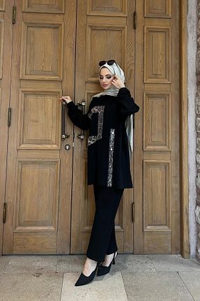ست بالاتنه و پائین تنه مشکی زنانه بافتنی HILL HABB - کد 894455318