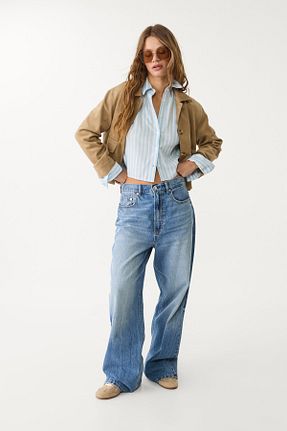 پیراهن آبی زنانه کراپ Stradivarius - کد 904050134