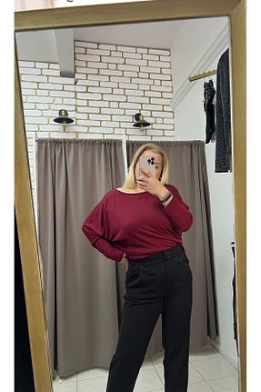 بلوز زرشکی زنانه ساده TUBA TOPTAŞ - کد 904061828