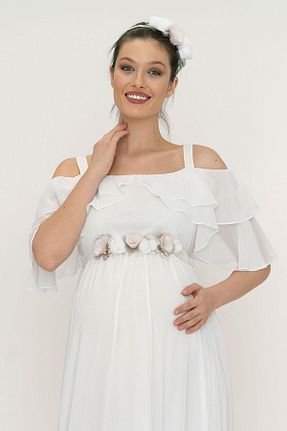 لباس مجلسی بارداری سفید زنانه بند دار Işşıl - کد 42465608