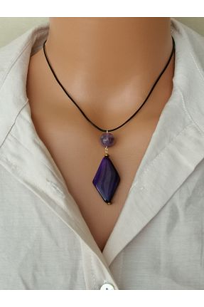 گردنبند جواهر بنفش زنانه چرم LemaStone - کد 904068157