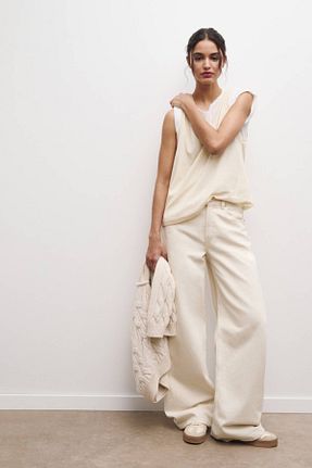 شلوار جین نباتی زنانه پاچه گشاد Pull & Bear - کد 904069337