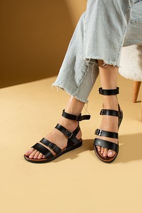 صندل مشکی چرم مصنوعی Pembe Potin - کد 829582305