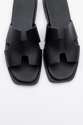 دمپائی مشکی زنانه چرم خالص luvishoes - کد 904112666