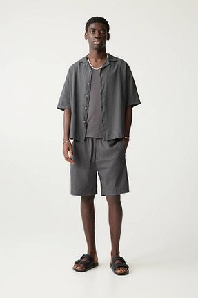 شلوارک و برمودا طوسی مردانه کتان Pull & Bear - کد 897902308