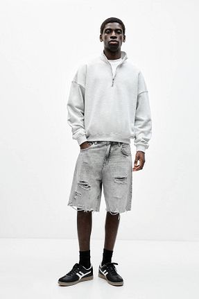 شلوارک و برمودا طوسی مردانه پنبه ای Pull & Bear - کد 902914332