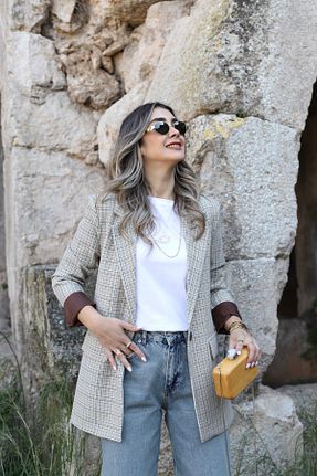کت بلیزر قهوه ای زنانه رگولار bytugcekaya - کد 904132496