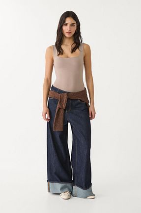 بادی قهوه ای زنانه یقه مربعی Stradivarius - کد 904160989