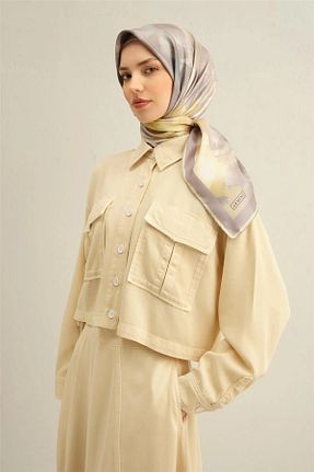 روسری طوسی کرپ ساتن ابریشم Armine - کد 904238592