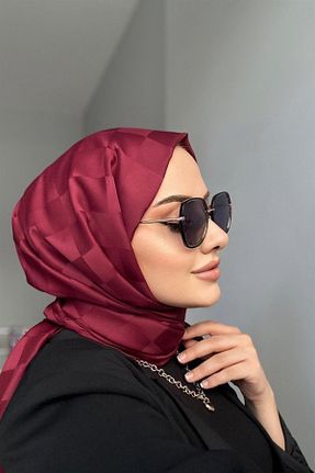 شال زرشکی زنانه ابریشم VaVscarfs - کد 904251719