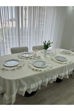 رومیزی بژ کتان eyma home - کد 905547834
