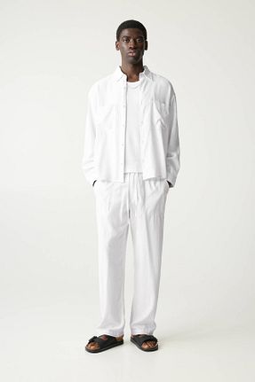 شلوار سفید مردانه کتان Pull & Bear - کد 902969812