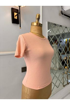 تیشرت صورتی زنانه کراپ PND - کد 904325552