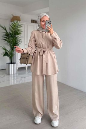 ست بالاتنه و پائین تنه حجاب بژ زنانه Relaxed Ka Hijab - کد 904415086