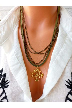گردنبند جواهر خاکی زنانه چرم ZeynDesign - کد 777344740