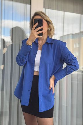 پیراهن آبی زنانه یقه پیراهنی KUBOS MODA - کد 836479957