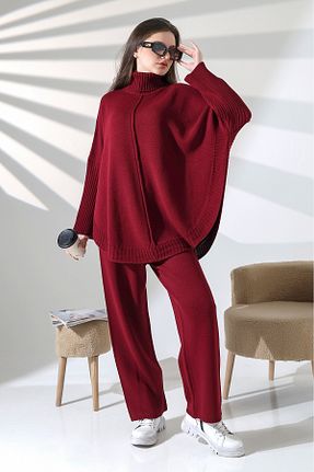 ست بالاتنه و پائین تنه زرشکی زنانه تریکو ALCHON - کد 904421416