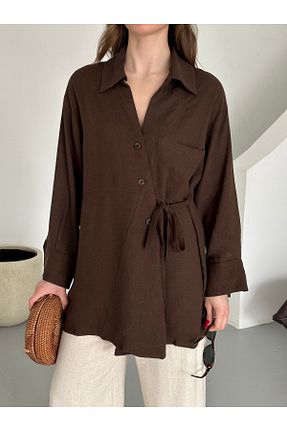 پیراهن قهوه ای زنانه اورسایز Laluvia - کد 904418340