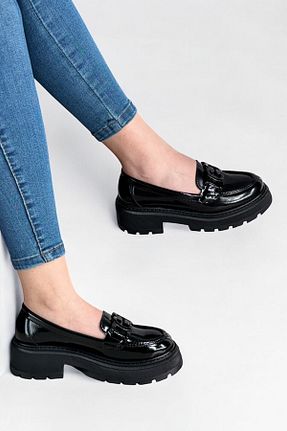 کفش لوفر مشکی زنانه چرم لاکی Y&D Shoes - کد 905739231