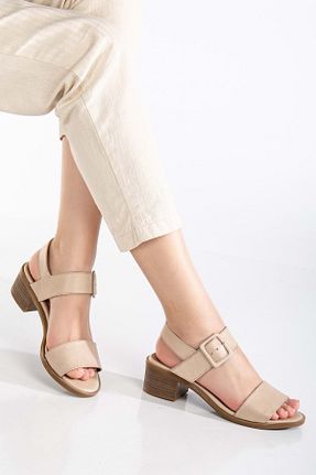صندل بژ زنانه پاشنه ضخیم ANALİN SHOES - کد 904438971