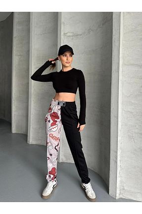 شلوار کرمگن مشکی زنانه پاچه کش دار RPT MODA - کد 904449107