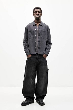 شلوار جین طوسی مردانه پاچه گشاد Pull & Bear - کد 904448532