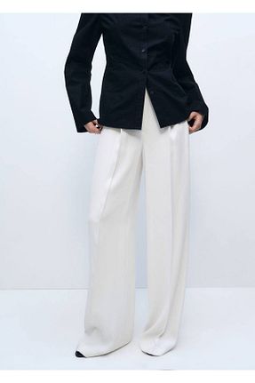 شلوار سفید زنانه پارچه MANGO - کد 904484015