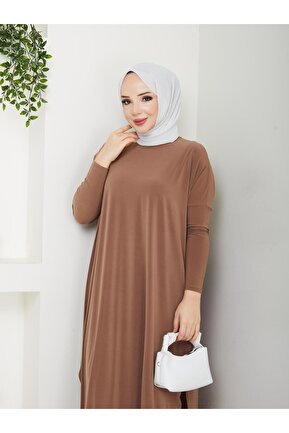 تونیک حجاب قهوه ای زنانه رگولار MODAMÜNASİP - کد 904477378