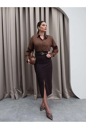 دامن قهوه ای زنانه پارچه Lady Pixie - کد 904504797