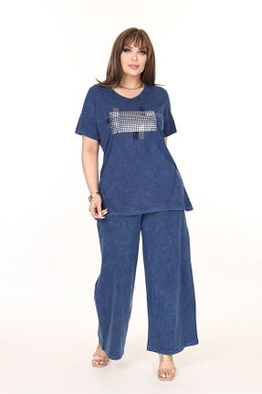 ست بالاتنه و پائین تنه سایز بزرگ سرمه ای زنانه بافتنی özle fashion - کد 905764469