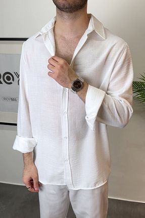 پیراهن سفید مردانه اورسایز ROY501 - کد 904496655