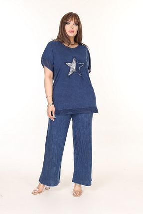 ست بالاتنه و پائین تنه سایز بزرگ سرمه ای زنانه بافتنی özle fashion - کد 905794329