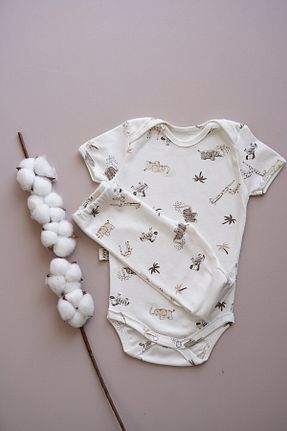 بادی و سرهمی نوزادی سفید بچه گانه %100 پنبه MELLS BABY - کد 906010216
