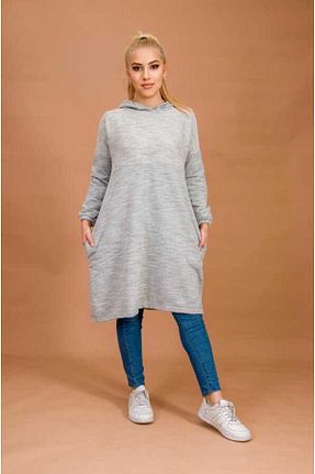تونیک حجاب طوسی زنانه پلی استر Aişe Tesettür - کد 680400904