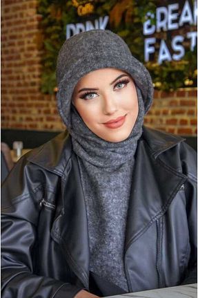 کلاه طوسی زنانه پشمی Aişe Tesettür - کد 680392333