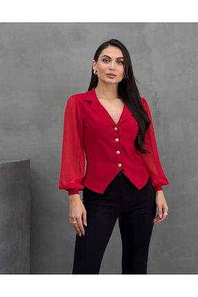 بلوز قرمز زنانه ساده Qwerty - کد 904645856