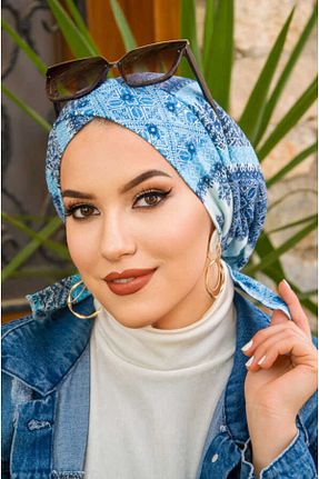 روسری آبی ساتن Aişe Tesettür - کد 699238352