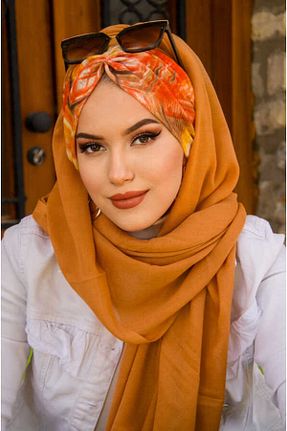 شال قهوه ای زنانه پنبه ای Aişe Tesettür - کد 827108190