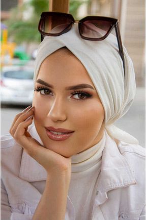 روسری سفید ساتن Aişe Tesettür - کد 699205607