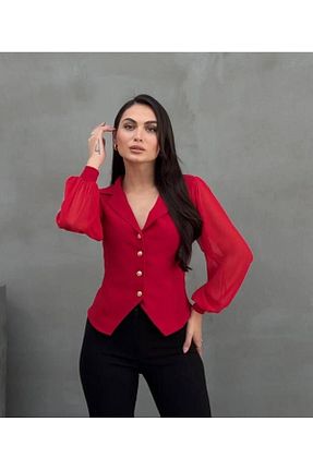بلوز قرمز زنانه ساده Qwerty - کد 904645856