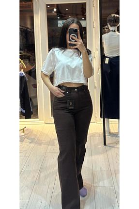 شلوار جین قهوه ای زنانه پاچه لوله تفنگی TRENDBUTİK - کد 904641394